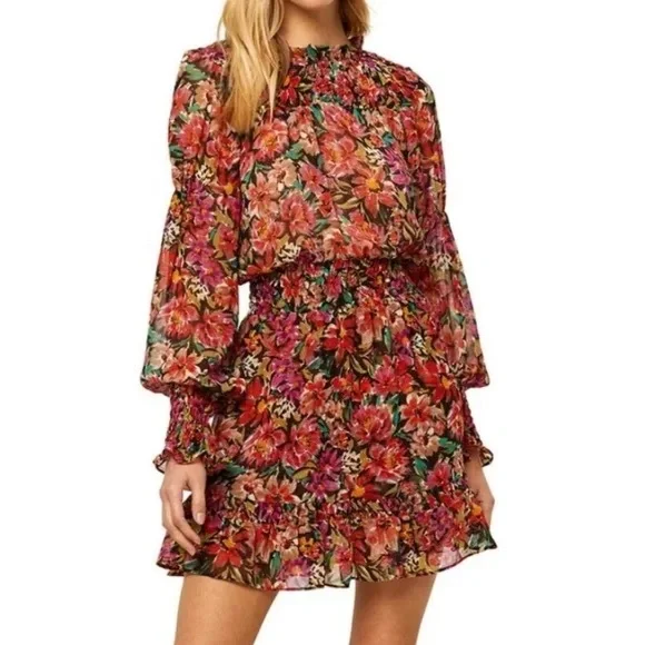 Misa Women's Marin Floral Long Sleeve Mini Dress Size Small Revolve Red Black - Picture 1 of 13